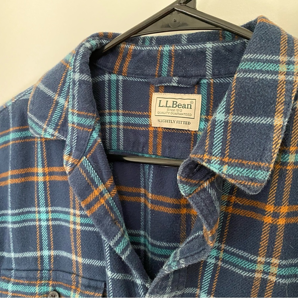 L.L. Bean Men's Navy and Orange Plaid Shirt - Picture 3 of 4